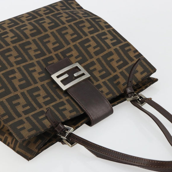 FENDI Zucca Canvas Mamma Baguette Tote Bag Black Brown Auth 182074