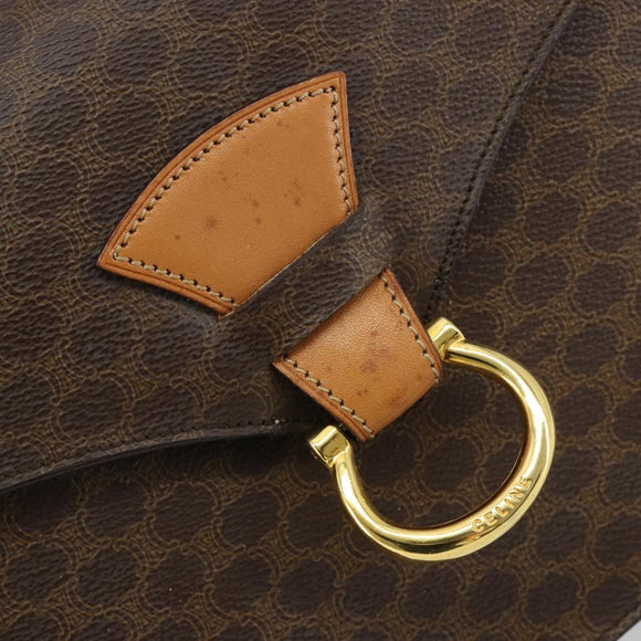 CELINE Macadam Canvas Hand Bag PVC Leather Brown Gold Auth 182076