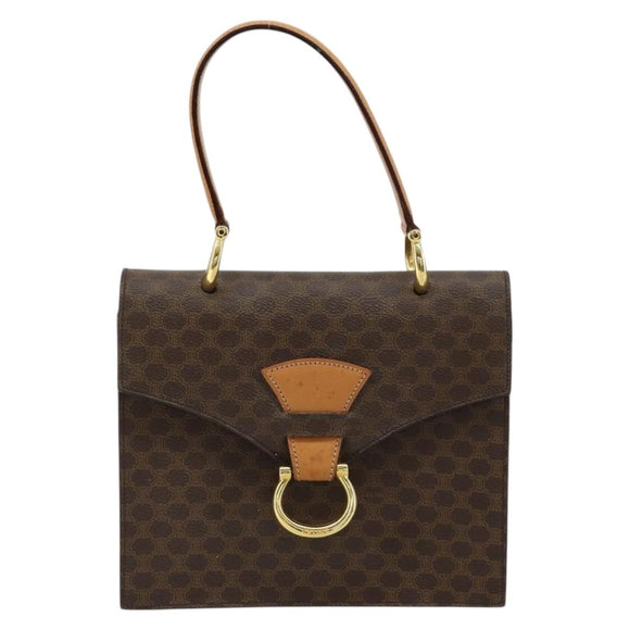 CELINE Macadam Canvas Hand Bag PVC Leather Brown Gold Auth 182076