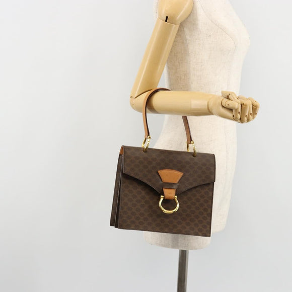CELINE Macadam Canvas Hand Bag PVC Leather Brown Gold Auth 182076