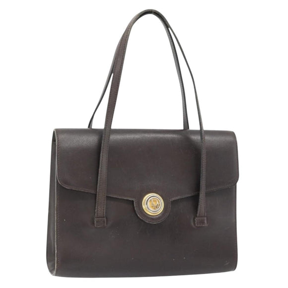 Christian Dior Hand Bag Leather Brown Gold Auth 182077