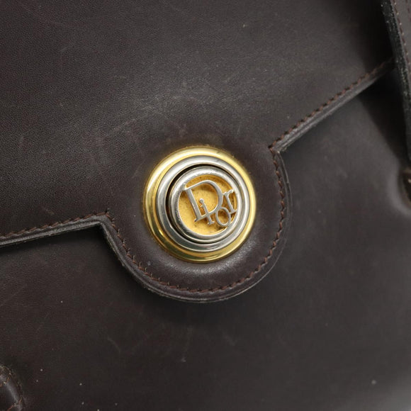 Christian Dior Hand Bag Leather Brown Gold Auth 182077