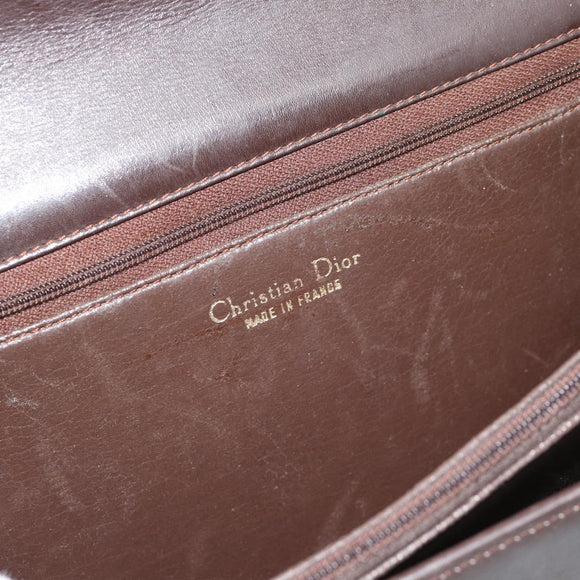 Christian Dior Hand Bag Leather Brown Gold Auth 182077