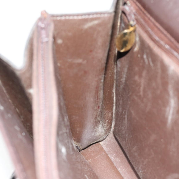 Christian Dior Hand Bag Leather Brown Gold Auth 182077