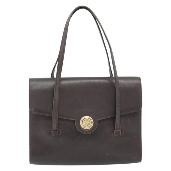 Christian Dior Hand Bag Leather Brown Gold Auth 182077