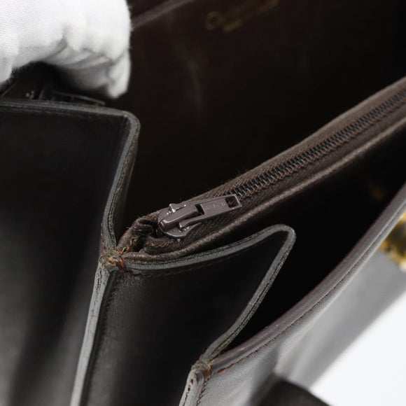 Christian Dior Hand Bag Leather Brown Gold Auth 182077