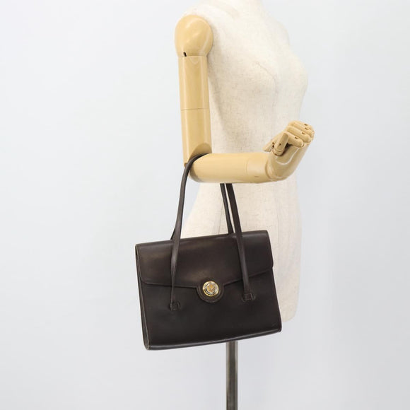 Christian Dior Hand Bag Leather Brown Gold Auth 182077