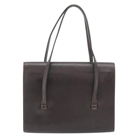 Christian Dior Hand Bag Leather Brown Gold Auth 182077