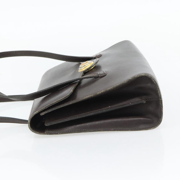 Christian Dior Hand Bag Leather Brown Gold Auth 182077