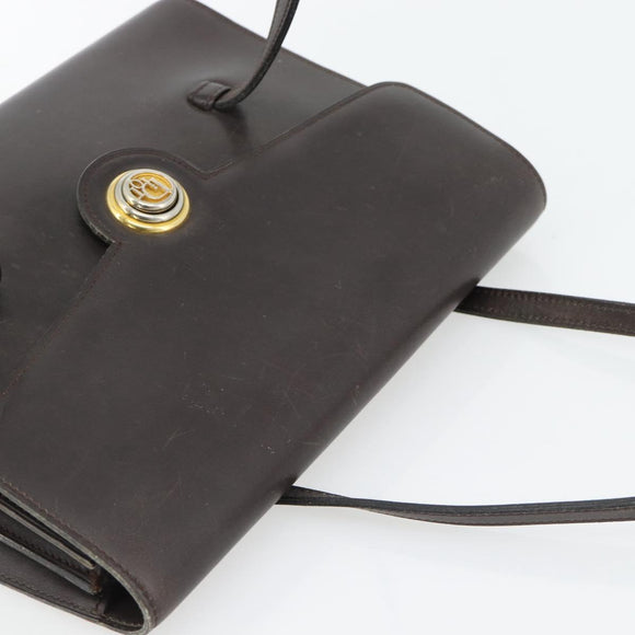 Christian Dior Hand Bag Leather Brown Gold Auth 182077