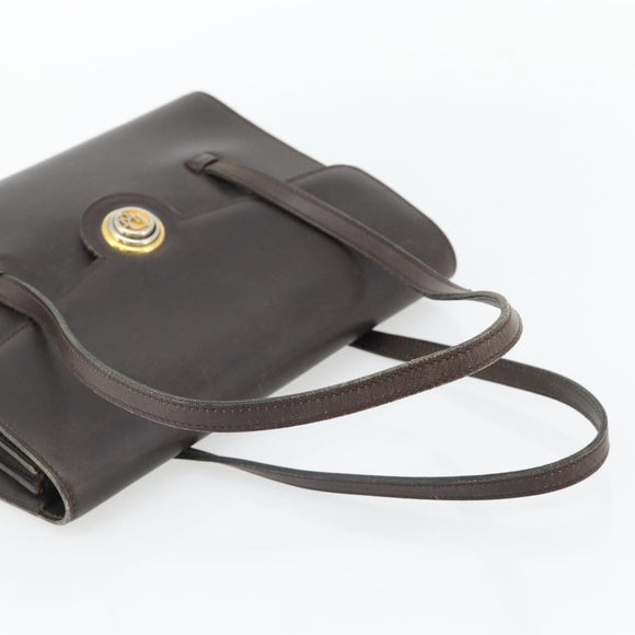 Christian Dior Hand Bag Leather Brown Gold Auth 182077