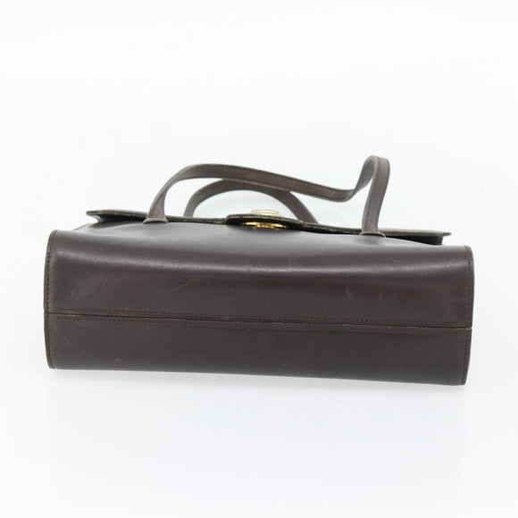 Christian Dior Hand Bag Leather Brown Gold Auth 182077