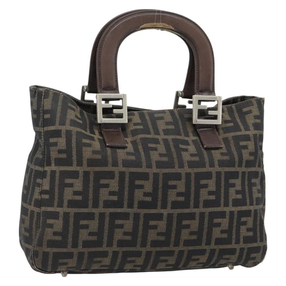 FENDI Zucca Canvas Hand Bag Black Brown Auth 182079