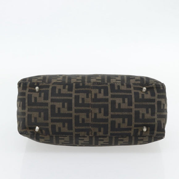 FENDI Zucca Canvas Hand Bag Black Brown Auth 182079