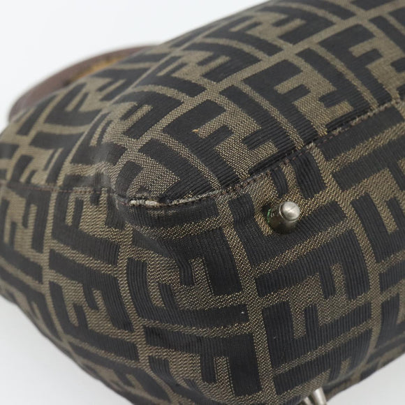 FENDI Zucca Canvas Hand Bag Black Brown Auth 182079
