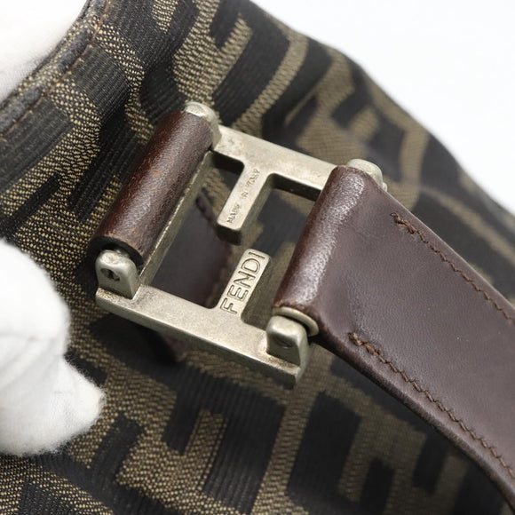 FENDI Zucca Canvas Hand Bag Black Brown Auth 182079