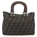 FENDI Zucca Canvas Hand Bag Black Brown Auth 182079-2