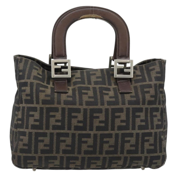 FENDI Zucca Canvas Hand Bag Black Brown Auth 182079