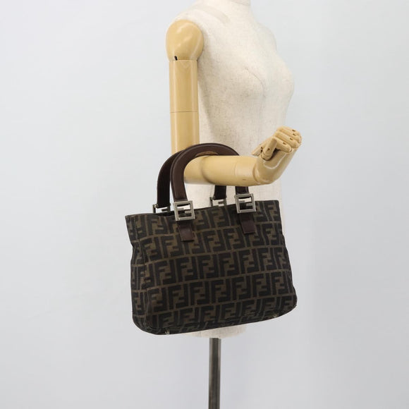 FENDI Zucca Canvas Hand Bag Black Brown Auth 182079