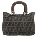FENDI Zucca Canvas Hand Bag Black Brown Auth 182079-3