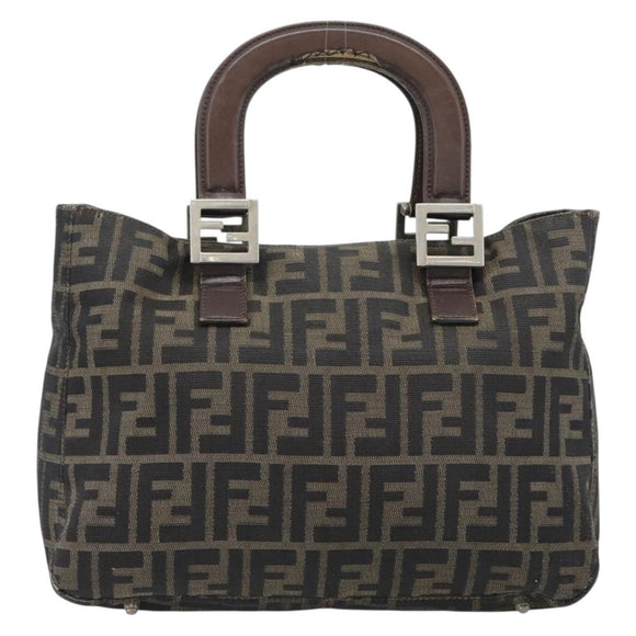 FENDI Zucca Canvas Hand Bag Black Brown Auth 182079