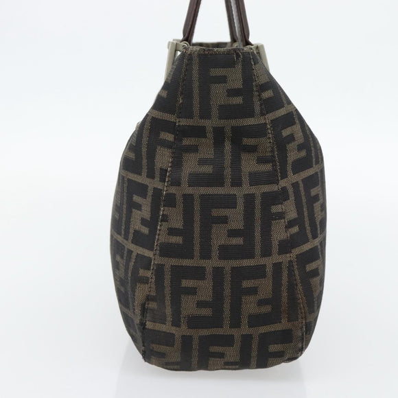FENDI Zucca Canvas Hand Bag Black Brown Auth 182079