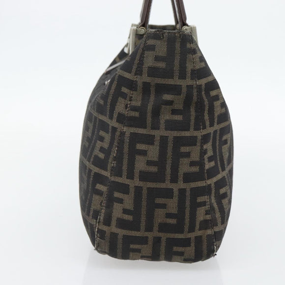 FENDI Zucca Canvas Hand Bag Black Brown Auth 182079