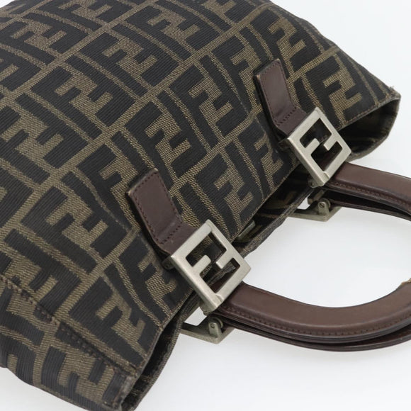FENDI Zucca Canvas Hand Bag Black Brown Auth 182079