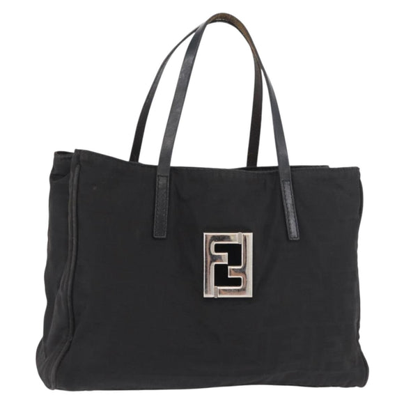 FENDI Zucca Canvas Handtasche Schwarz Silber Auth 182080