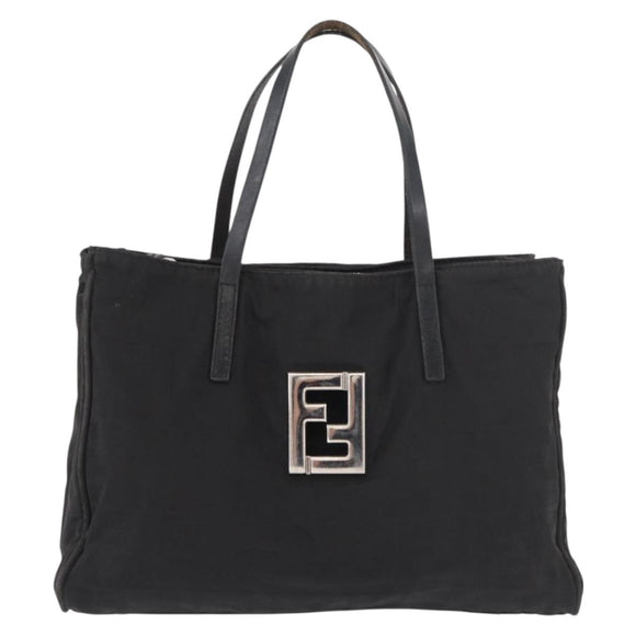 FENDI Zucca Canvas Handtasche Schwarz Silber Auth 182080