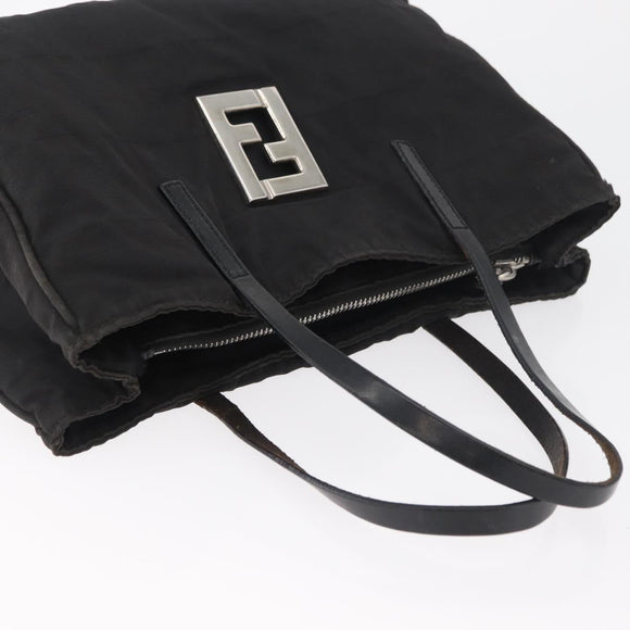 FENDI Zucca Canvas Handtasche Schwarz Silber Auth 182080