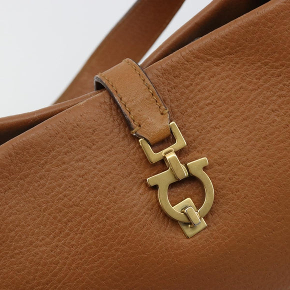 Salvatore Ferragamo Gancini Shoulder Bag Leather Brown Gold Auth 182081A