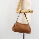 Salvatore Ferragamo Gancini Shoulder Bag Leather Brown Gold Auth 182081A-21