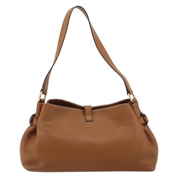 Salvatore Ferragamo Gancini Shoulder Bag Leather Brown Gold Auth 182081A