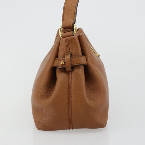 Salvatore Ferragamo Gancini Shoulder Bag Leather Brown Gold Auth 182081A