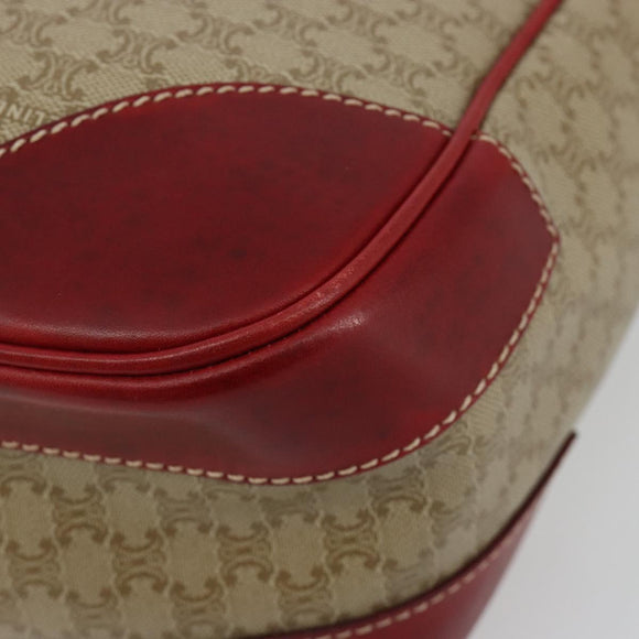 CELINE Macadam Canvas Shoulder Bag PVC Leather Beige Gold Auth 182083
