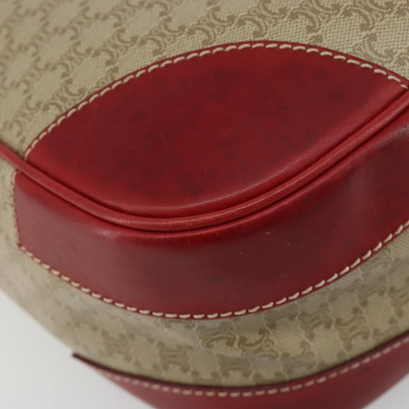 CELINE Macadam Canvas Shoulder Bag PVC Leather Beige Gold Auth 182083