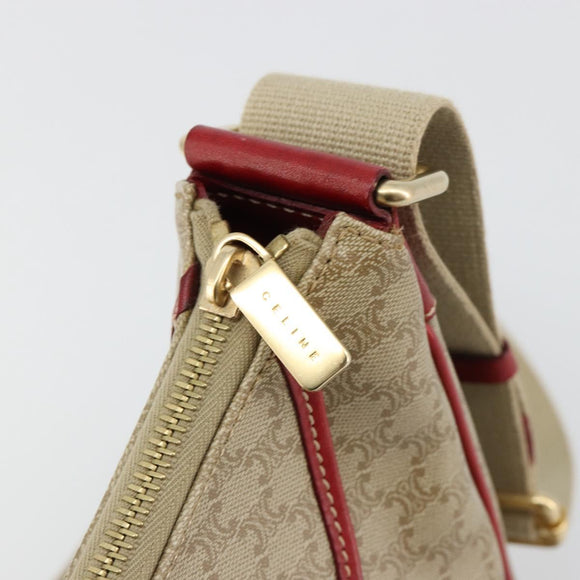 CELINE Macadam Canvas Shoulder Bag PVC Leather Beige Gold Auth 182083