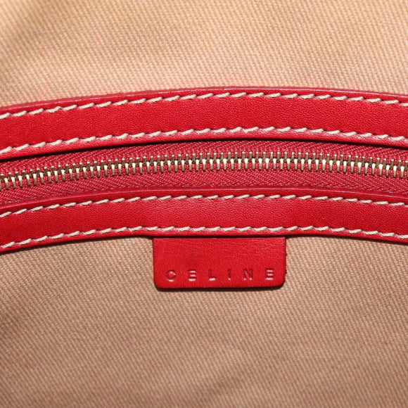 CELINE Macadam Canvas Shoulder Bag PVC Leather Beige Gold Auth 182083