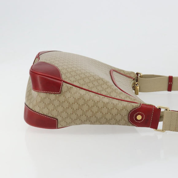 CELINE Macadam Canvas Shoulder Bag PVC Leather Beige Gold Auth 182083