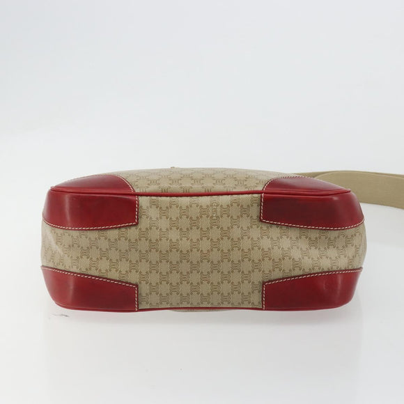 CELINE Macadam Canvas Shoulder Bag PVC Leather Beige Gold Auth 182083
