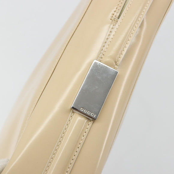 GUCCI Shoulder Bag Patent leather Beige Silver Auth 182087