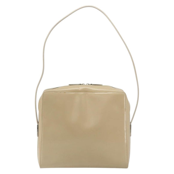 GUCCI Shoulder Bag Patent leather Beige Silver Auth 182087