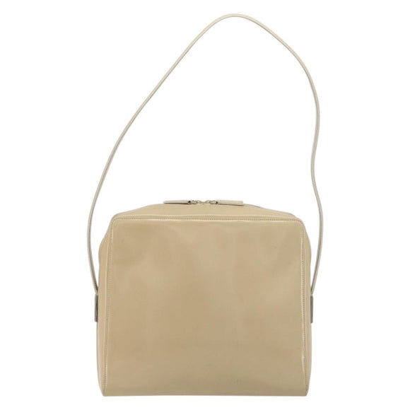 GUCCI Shoulder Bag Patent leather Beige Silver Auth 182087