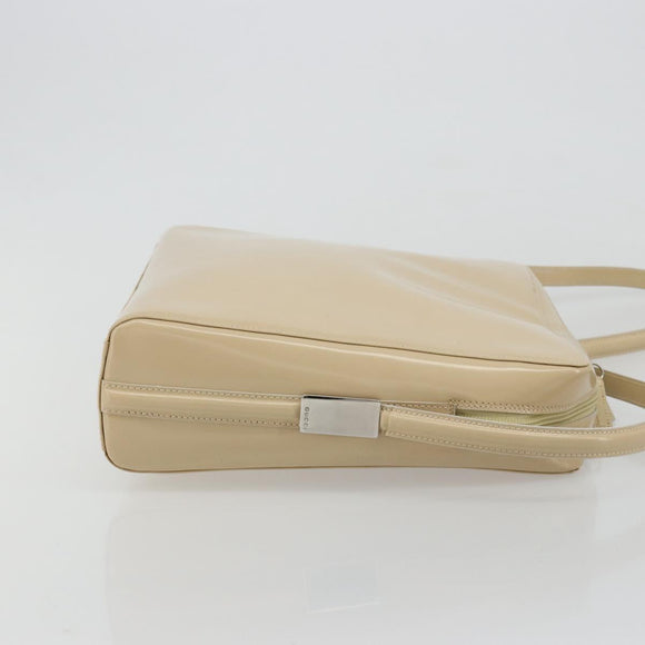 GUCCI Shoulder Bag Patent leather Beige Silver Auth 182087
