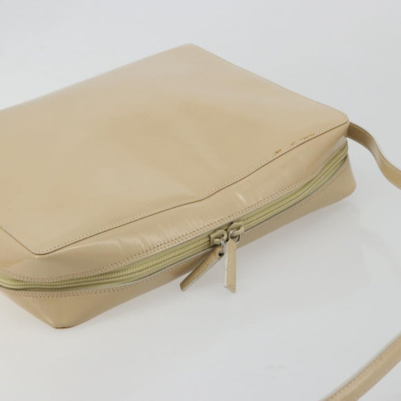 GUCCI Shoulder Bag Patent leather Beige Silver Auth 182087