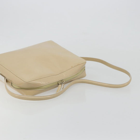 GUCCI Shoulder Bag Patent leather Beige Silver Auth 182087