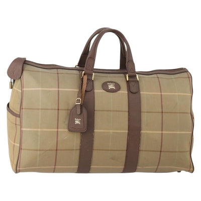 Burberrys Nova Check Boston Bag Canvas Beige Gold Auth 182091