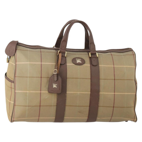 Burberrys Nova Check Boston Bag Canvas Beige Gold Auth 182091