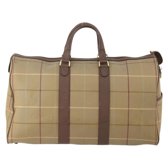Burberrys Nova Check Boston Bag Canvas Beige Gold Auth 182091